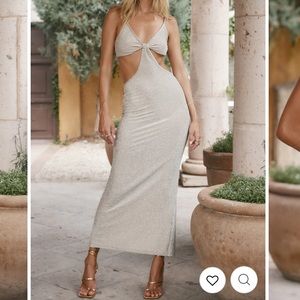 12th Tribe Josefine Silver Shimmer Cutout Dress NWT